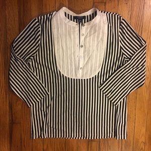 CHAPS Black/White 3/4 Sleeve Top w/ Buttons- L